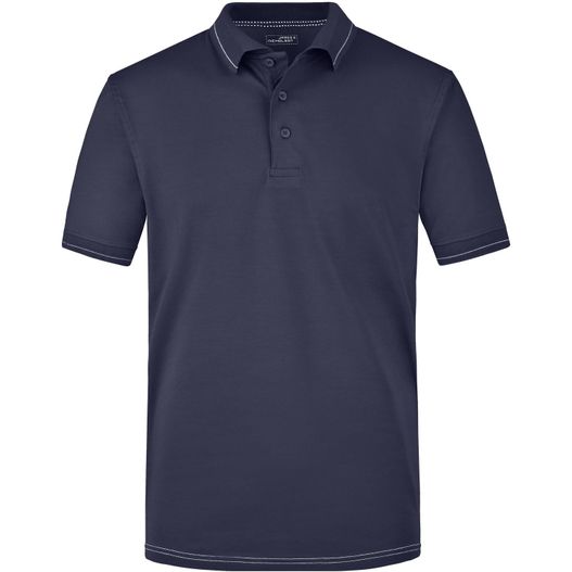 ein navy polo shirt mit einem weißen pipk auf dem kragen Men's Elastic Polo - Hochwertiges Poloshirt mit Kontraststreifen (Bild 1)