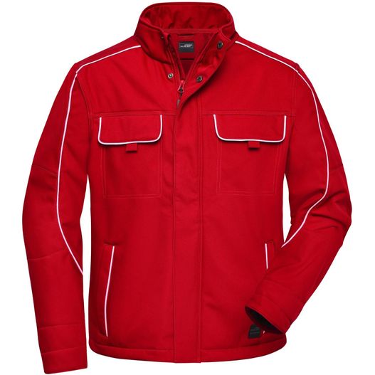 eine rote jacke mit weißen pips und einem weißen streifen Workwear Softshell Jacket - SOLID - - Professionelle Softshelljacke im cleanen Look mit hochwertigen Details (Bild 1)