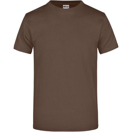ein braunes t-shirt mit einem weißen logo auf der brust Round-T Heavy (180g/m²) - Komfort-T-Shirt aus strapazierfähigem Single Jersey (Bild 1)