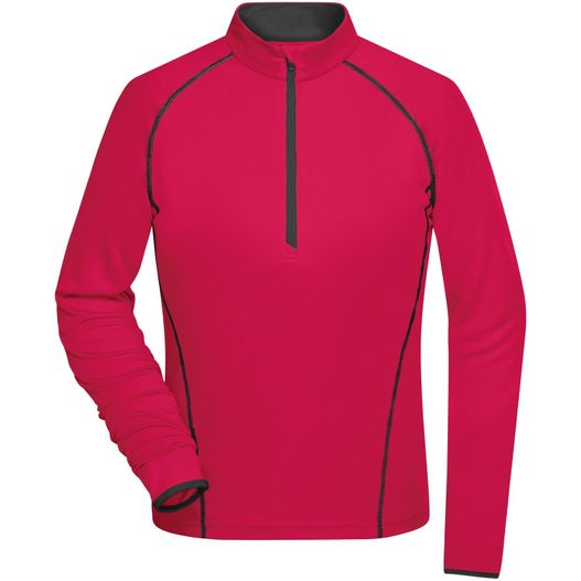 ein rotes hemd mit reißverschluss auf der brust Ladies' Sports Shirt Longsleeve - Langarm Funktionsshirt für Fitness und Sport (Bild 1)
