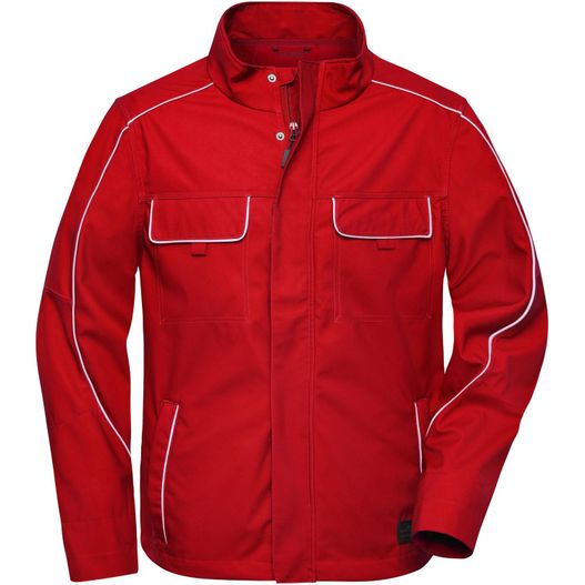 eine rote jacke mit weißen pips und einem reißverschluss Workwear Softshell Light Jacket - SOLID - - Professionelle, leichte Softshelljacke im cleanen Look mit hochwertigen Details (Bild 1)