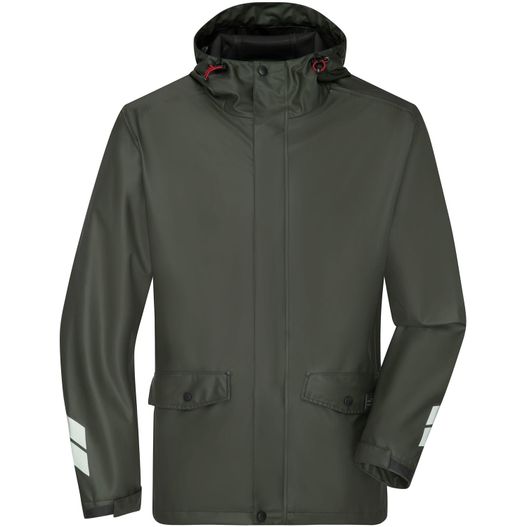 eine grüne regenjacke mit kapuze und kapuze Worker Rain-Jacket - Praktische Unisex Regenjacke zum Überziehen, vielseitig einsetzbar (Bild 1)