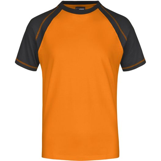 orange und schwarz t - hemd mit schwarzem kontrast Men's Raglan-T - T-Shirt in sportlicher, zweifarbiger Optik (Bild 1)