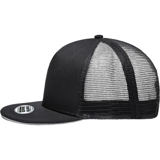 ein schwarzer und weißer hut mit einem mesh visier Pro Cap Mesh 5 Panel - Stylische Mesh Cap mit Sandwich (Bild 1)