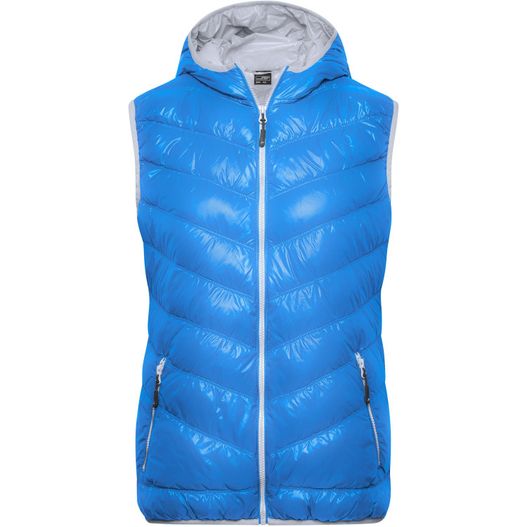 eine blaue weste mit kapuze auf Ladies' Down Vest - Ultraleichte sportliche Daunenweste mit Kapuze (Bild 1)