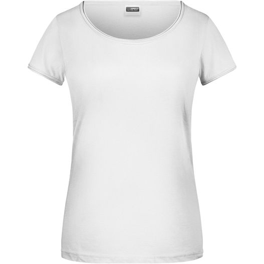 ein weißes t-shirt mit einem schöpfhals Ladies'-T - T-Shirt mit trendigem Rollsaum (Bild 1)