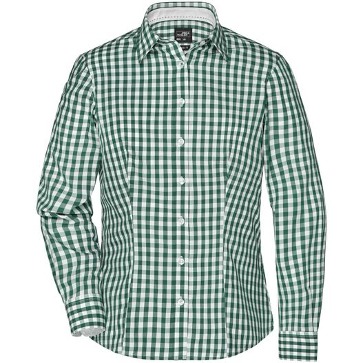 Ladies' Checked Blouse - Modisches Karoshirt mit Uni-Einsätzen an Kragen und Manschette (Bild 1)