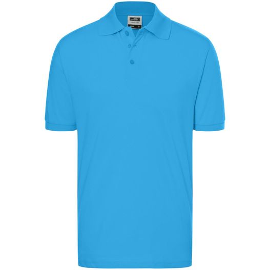 ein blaues poloshirt mit einem weißen logo auf der brust Classic Polo - Hochwertiges Polohemd mit Armbündchen (Bild 1)