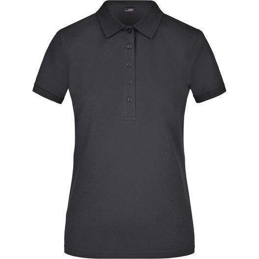 ein schwarzes poloshirt mit knöpfen Ladies' Elastic Polo Piqué - Klassisches Polo in elastischer Piqué-Qualität (Bild 1)