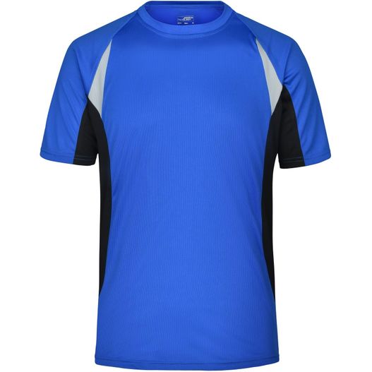 ein blaues und schwarzes hemd mit einem schwarzen und weißen streifen Men's Running-T - Atmungsaktives Laufshirt (Bild 1)
