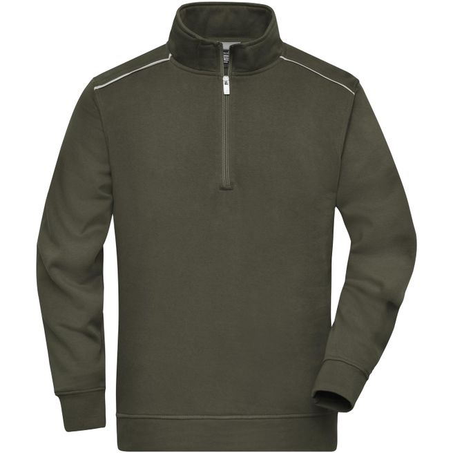 Workwear Half-Zip Sweat - SOLID - - Sweatshirt mit Stehkragen, Reißverschluss und Kontrastpaspel