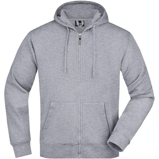 ein grauer reißverschluss hoodie mit kapuze auf der vorderseite Men's Hooded Jacket - Kapuzenjacke aus formbeständiger Sweat-Qualität (Bild 1)