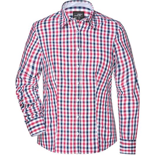 Ladies' Checked Blouse - Modisches Karoshirt mit Uni-Einsätzen an Kragen und Manschette (Bild 1)
