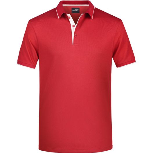 ein rotes poloshirt mit weißem kragen Men's Polo Stripe - Klassisches Polo mit Kontraststreifen (Bild 1)