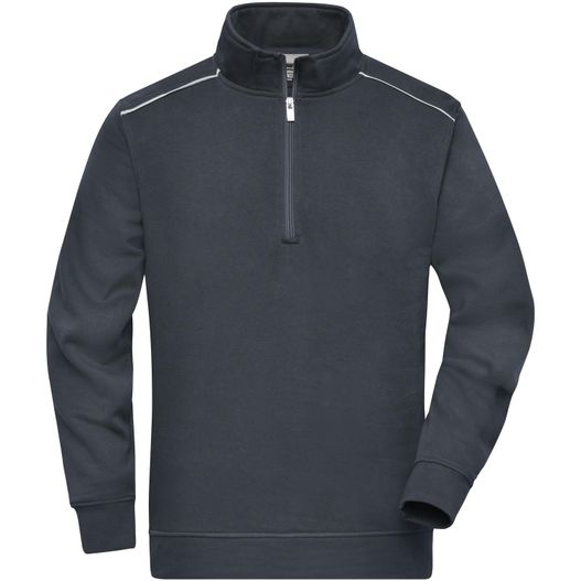 schwarz halb - zip pullover Workwear Half-Zip Sweat - SOLID - - Sweatshirt mit Stehkragen, Reißverschluss und Kontrastpaspel (Bild 1)