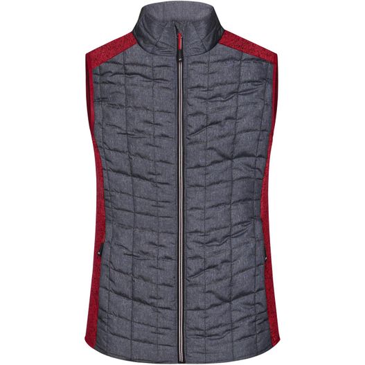 eine frau weste mit einem roten und grauen farbblock Ladies' Knitted Hybrid Vest - Weste im stylischen Materialmix (Bild 1)