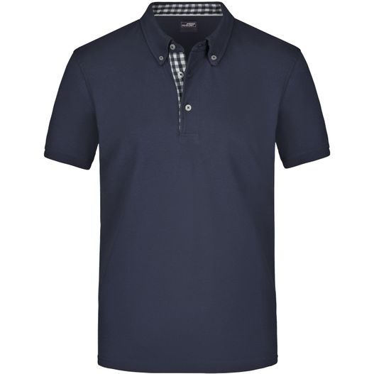 ein navy poloshirt mit einem karierten kragen Men's Plain Polo - Polo mit Button-Down Kragen (Bild 1)