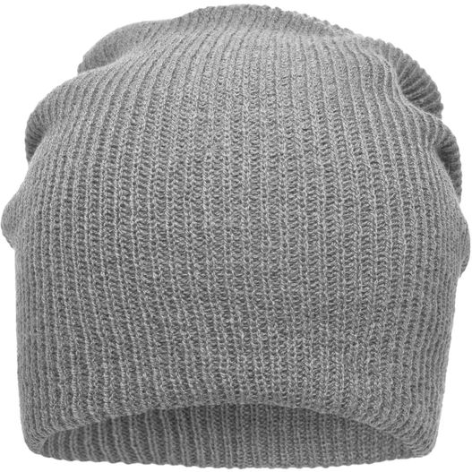 ein grauer hut auf weißem hintergrund Knitted Long Beanie - Lässige überlange Strickmütze (Bild 1)