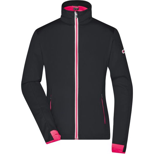 eine schwarze und rosa jacke mit einem rosa reißverschluss Ladies' Sports Softshell Jacket - Funktionelle Softshelljacke für Sport, Freizeit und Promotion (Bild 1)