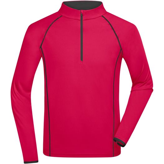 ein rotes hemd mit reißverschluss auf der brust Men's Sports Shirt Longsleeve - Langarm Funktionsshirt für Fitness und Sport (Bild 1)