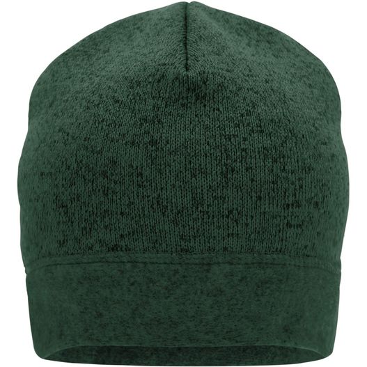 eine grüne mütze mit einem weißen logo Knitted Fleece Workwear Beanie - STRONG - - Strickmütze in Melange-Optik (Bild 1)