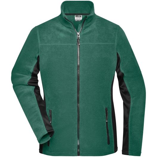 eine grüne jacke mit schwarzen trimmen und einem reißverschluss Ladies' Workwear Fleece Jacket - STRONG - - Strapazierfähige Fleecejacke im Materialmix (Bild 1)