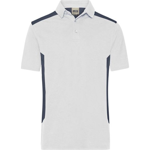 ein weißes poloshirt mit blauem streifen Men's Workwear Polo - STRONG - - Strapazierfähiges und pflegeleichtes Polo mit Kontrasteinsätzen (Bild 1)