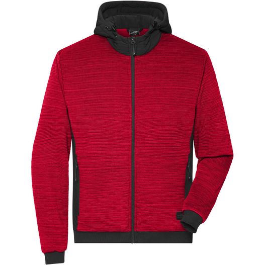 eine rote jacke mit einer kapuze und einem schwarzen kapuze Men's Padded Hybrid Jacket - Wattierte Strickfleece Jacke im attraktiven Materialmix (Bild 1)
