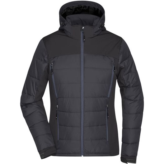 eine schwarze jacke mit kapuze und kapuze Ladies' Outdoor Hybrid Jacket - Thermojacke in attraktivem Materialmix (Bild 1)