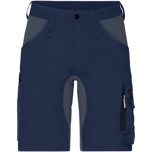 die vorderansicht der marine shorts mit grauen details Workwear Stretch-Bermuda Slim Line - Spezialisierte kurze Arbeitshose in schmaler Schnittführung mit elastischen Einsätzen und funktionellen Details (Bild 1)