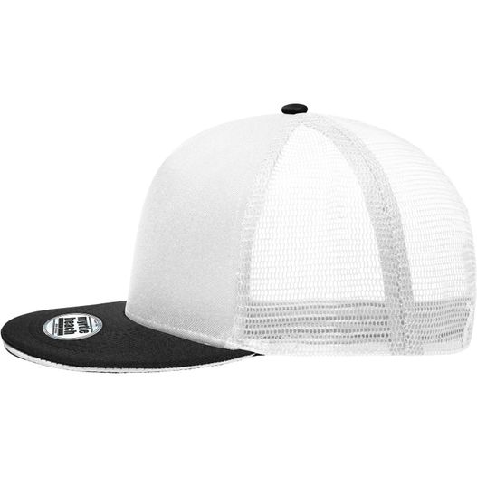 ein weißer und schwarzer hut mit schwarzem visier Pro Cap Mesh 5 Panel - Stylische Mesh Cap mit Sandwich (Bild 1)