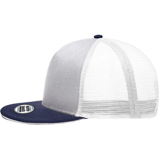 ein weißer und blauer hut mit einem schwarzen visier Pro Cap Mesh 5 Panel - Stylische Mesh Cap mit Sandwich (Bild 1)
