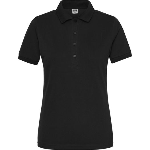 ein schwarzes poloshirt mit kragen und knöpfen Ladies' BIO Stretch-Polo Work - SOLID - - Polo aus weichem Elastic-Piqué (Bild 1)