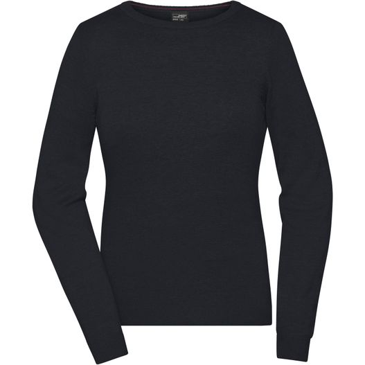 ein schwarzer pullover mit langem ärmel Ladies' Round-Neck Pullover - Klassischer Baumwoll-Pullover (Bild 1)