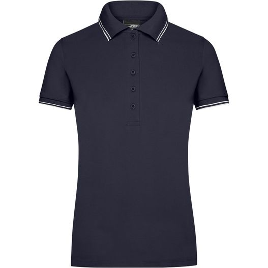 ein navy poloshirt mit einem weißen kragen und einem weißen streifen Ladies' Polo - Polo in elastischer Piqué-Qualität (Bild 1)