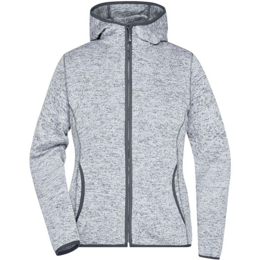 die frauen fliehjacke in grau Ladies' Knitted Fleece Hoody - Kapuzenjacke aus Strickfleece in Melange-Optik (Bild 1)