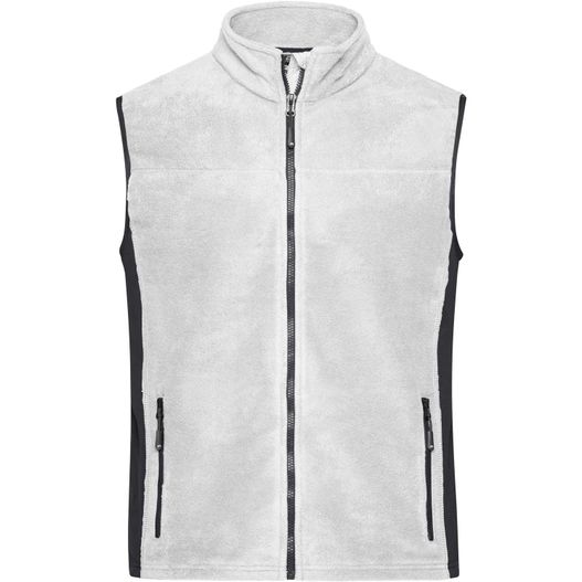 eine weiße weste mit schwarzen trimmen und einem reißverschluss Men's Workwear Fleece Vest - STRONG - - Strapazierfähige Fleeceweste im Materialmix (Bild 1)