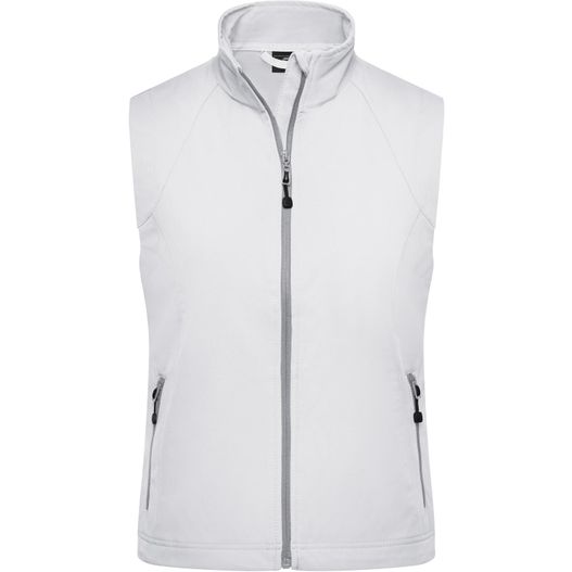 eine weiße weste mit einem reißverschluss hals und reißverschluss ärmeln Ladies' Softshell Vest - Modische Softshellweste (Bild 1)