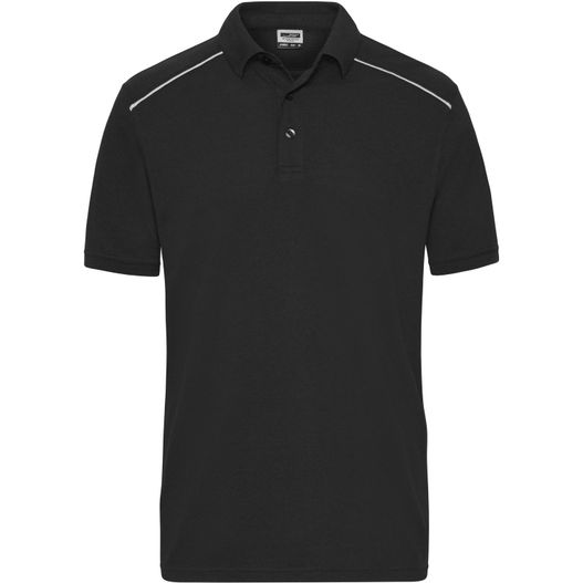 ein schwarzes poloshirt mit einem weißen pipk Men's Workwear Polo - SOLID - - Strapazierfähiges und pflegeleichtes Polo mit Kontrastpaspel (Bild 1)