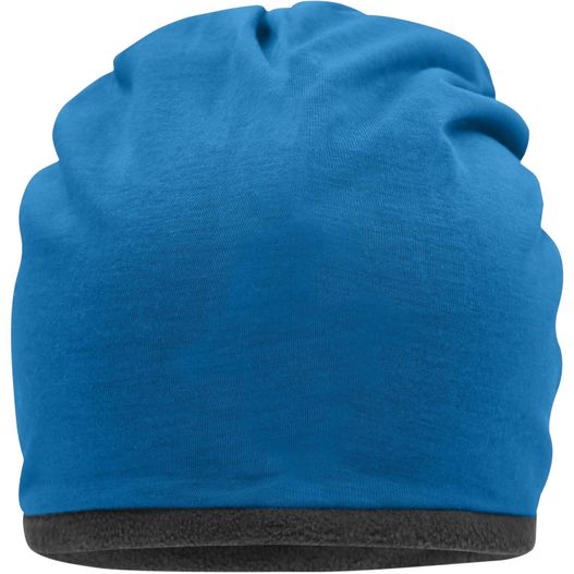 ein blauer mütze mit einer schwarzen band Fleece Beanie - Lässige Mütze mit Fleece-Kontrastabschluss (Bild 1)