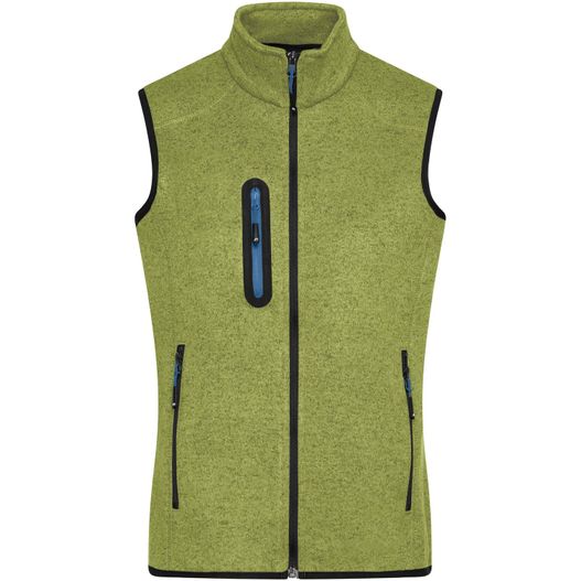 eine grüne weste mit reißverschluss vorne und einem schwarzen reißverschluss Ladies' Knitted Fleece Vest - Strickfleece Weste mit Stehkragen (Bild 1)