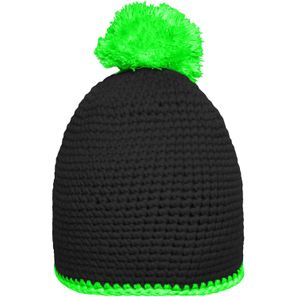 Pompon Hat with Contrast Stripe - Häkelmütze mit Kontrastrand und Pompon