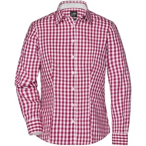 Ladies' Checked Blouse - Modisches Karoshirt mit Uni-Einsätzen an Kragen und Manschette