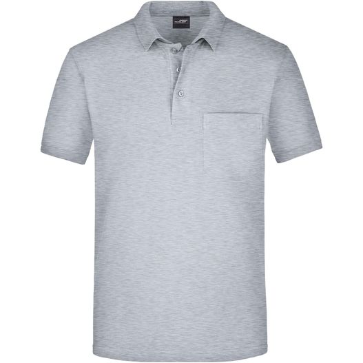 ein graues poloshirt mit einer tasche Men's Polo Pocket - Klassisches Poloshirt mit Brusttasche (Bild 1)