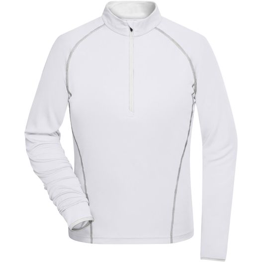 ein weißes hemd mit reißverschluss vorne Ladies' Sports Shirt Longsleeve - Langarm Funktionsshirt für Fitness und Sport (Bild 1)
