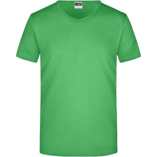 ein grünes t-shirt auf weißem hintergrund Men's Slim Fit V-T - Figurbetontes V-Neck-T-Shirt (Bild 1)