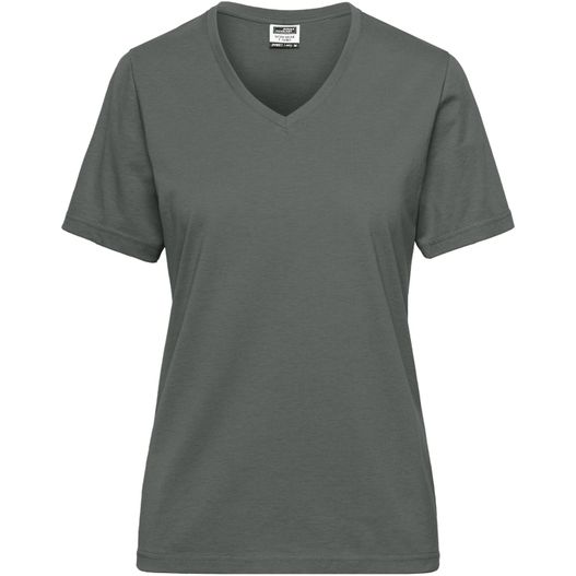 ein frauen grau v - hals t - hemd Ladies' BIO Workwear T-Shirt - Strapazierfähiges und pflegeleichtes T-Shirt (Bild 1)