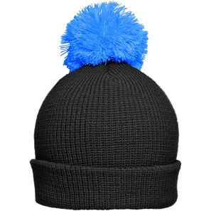 Pompon Hat with Brim - Strickmütze mit Umschlag und Pompon