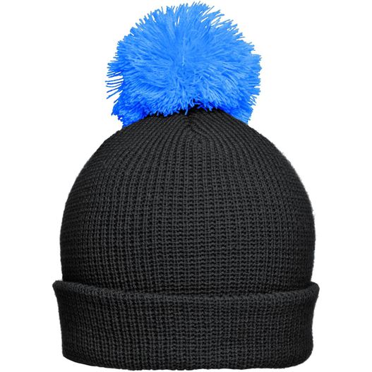 Pompon Hat with Brim - Strickmütze mit Umschlag und Pompon (Bild 1)