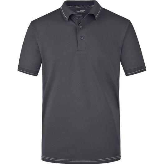 ein graues poloshirt mit weißem streifen am kragen Men's Elastic Polo - Hochwertiges Poloshirt mit Kontraststreifen (Bild 1)